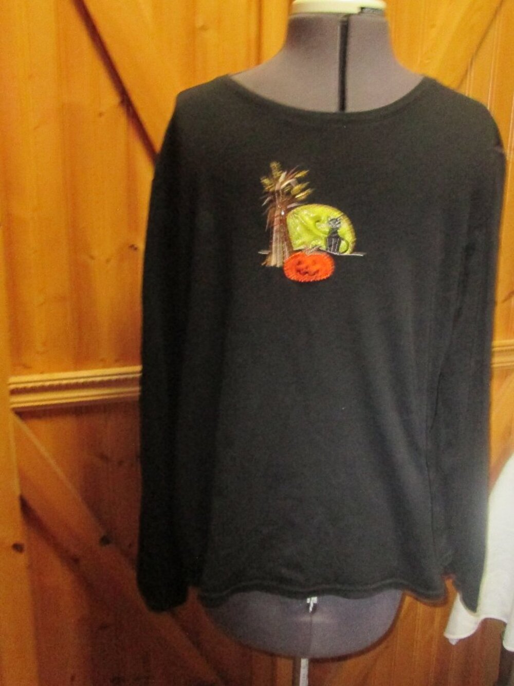 super cute Halloween crewneck sweatshirt sequin appliqued black cat pumpkin xl